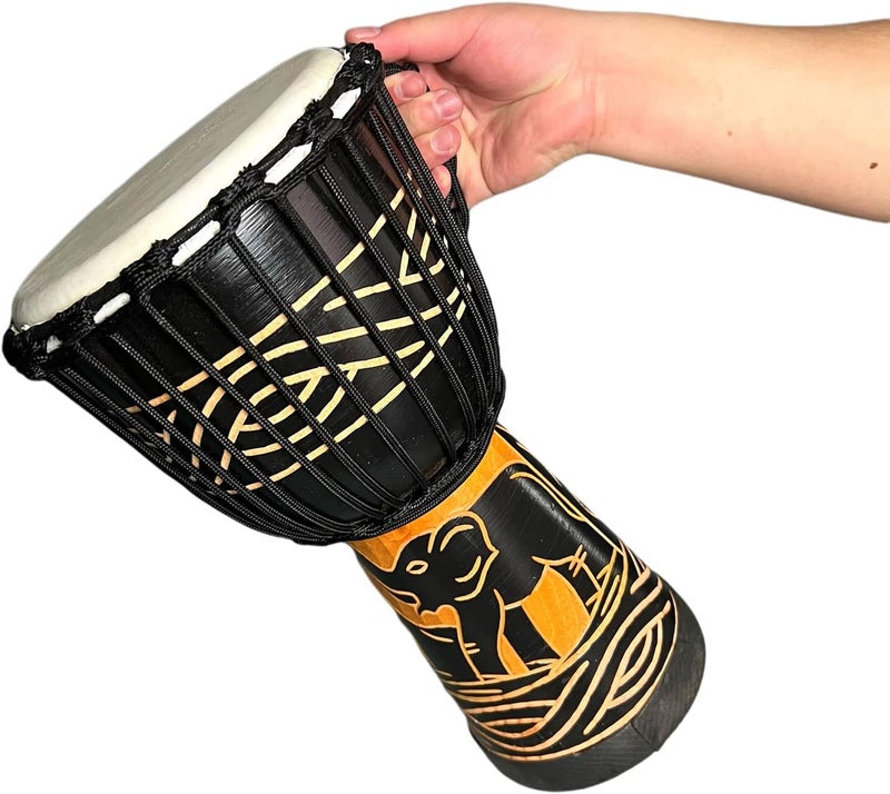 SIPSOCE Djembe Drum 8'' Hand Drum Musical Instrument African Drumk, Bongo (Black elephant) - Image 2